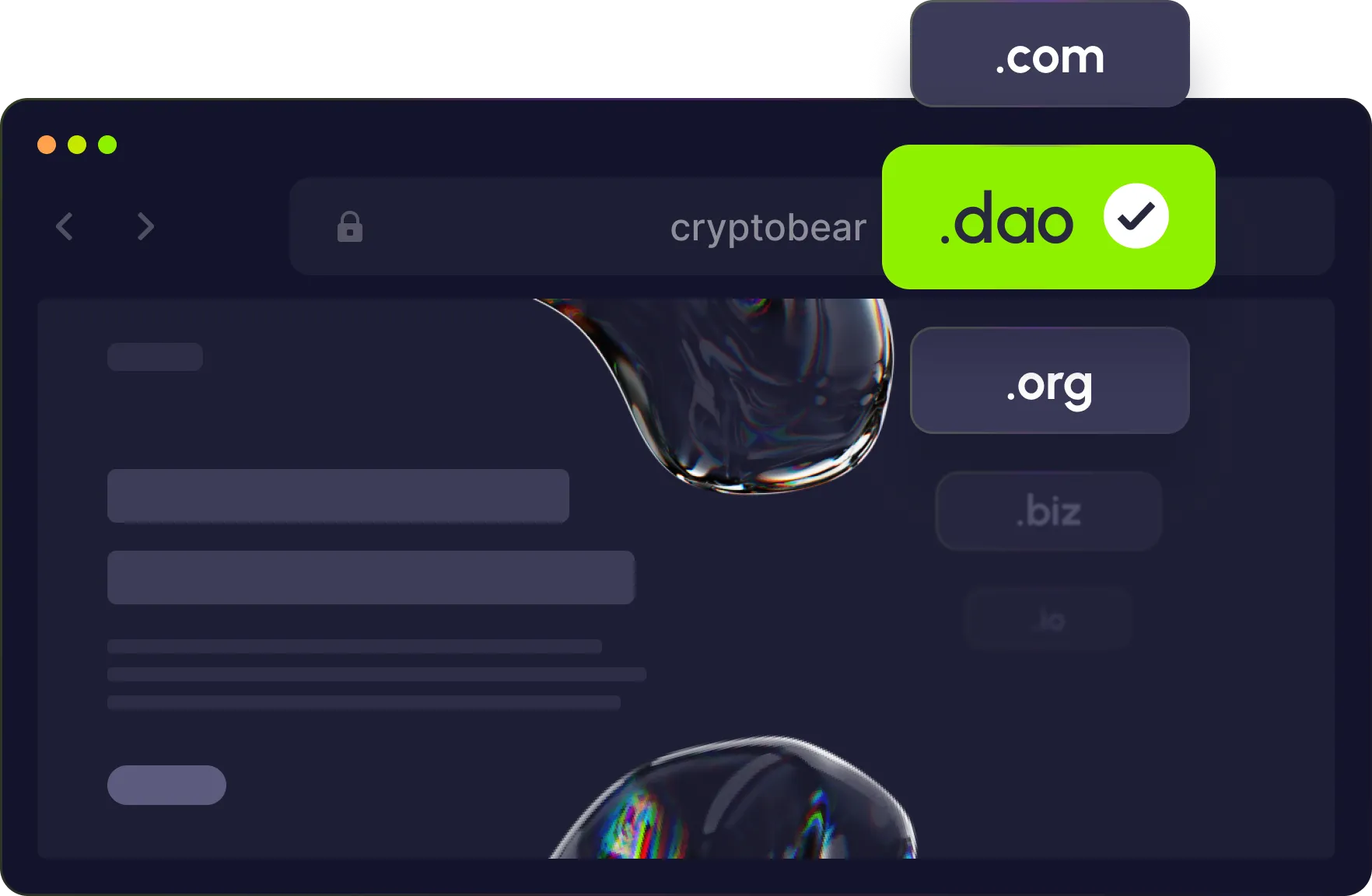 illustration of domain.dao being chosen between other domains for web3 presence